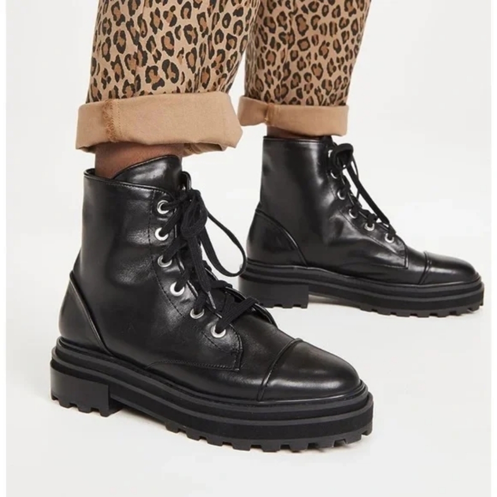 Schutz Black Maylova Leather Combat Boots Size 6